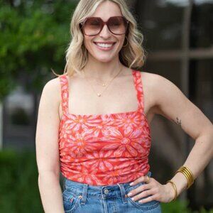 Free People NWT All Tied Up Crop Tank Top Orange Floral